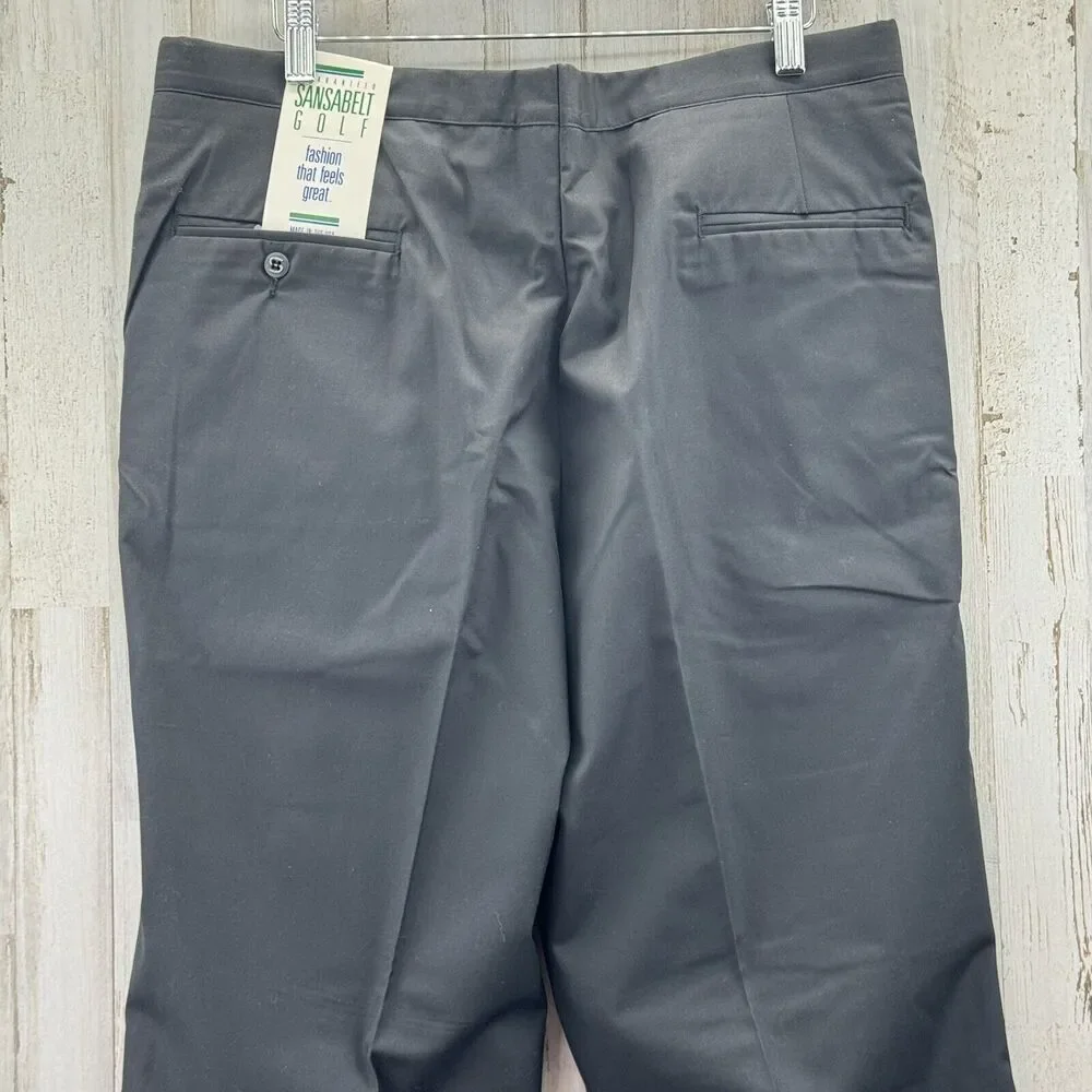 Vintage 70s Sansabelt Golf Pants Mens 38x36 Black Polyester Cotton Unhemmed NOS